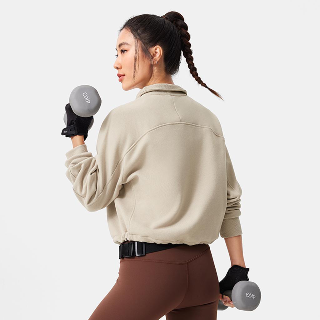 Li-Ning Bequemes lässiges Fleece einfaches Sweatshirt mit hohem Kragen Damen Sweatshirt Staubgrau AWDU558-2
