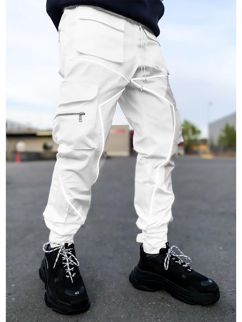 

Европейские и американские мужские черные зауженные повседневные брюки - осенние свободные прямые комбинезоны, модный стиль L белый