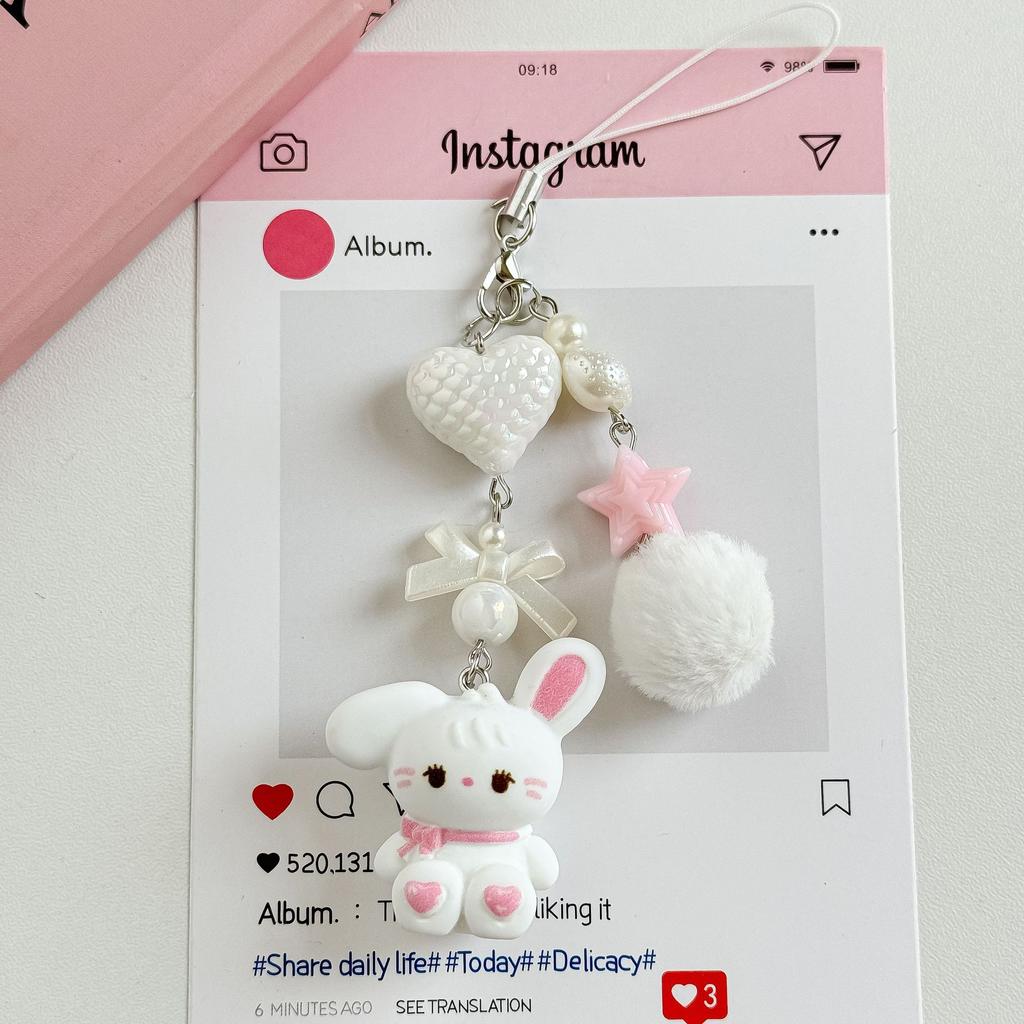 Furry Cute Cartoon Short Phone Charm for Girl Kawaii Cartoon Kitten Keychain Phone Lanyard Earphone Pendant Phone Accessories