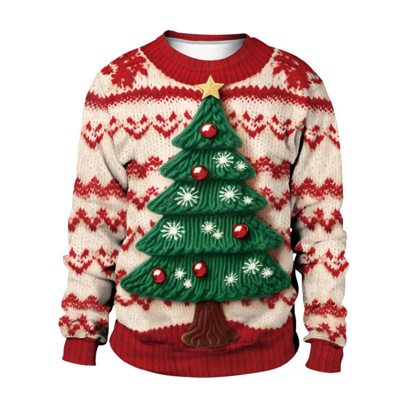 3D Snowman Christmas Tree Sweater Pattern Round Neck Hoodie XL