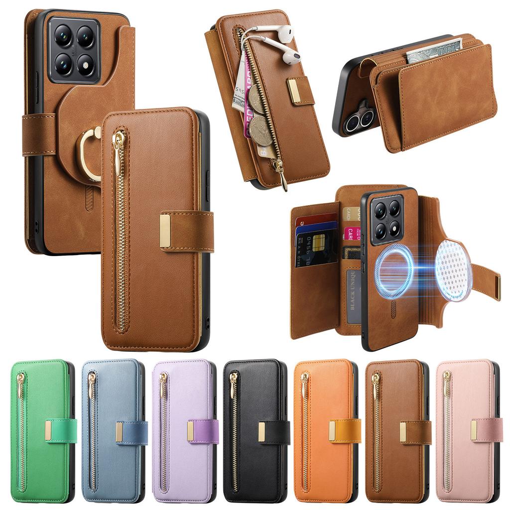 Custodia in Pelle Portafoglio con Slot per Carte e Cerniera Staccabile 2 in 1 per Xiaomi Redmi Note 13 Pro Plus 12 13C 14Tpro Copertura Magnetica Rimovibile