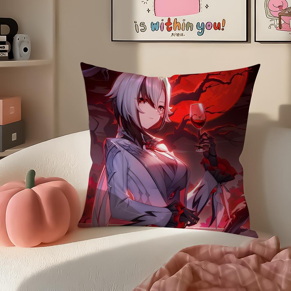 Game Genshin Arlecchino Cushion Cover Pillowcase Short Plush Invisible Zipper Room Sofa Cushion Cover