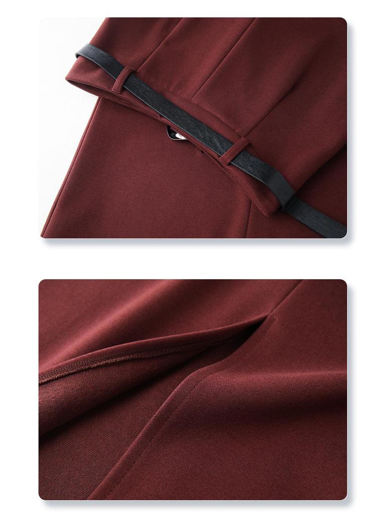 Women's 2024 Khaki Wool Midi Skirt: New Autumn/Winter Straight-Cut, Mid-Length Slit, Bodycon Design.