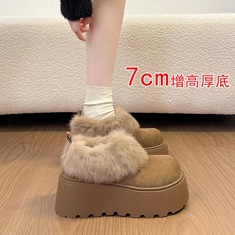

Fur Lining Women Snow Boots Comfort Thick Bottom Warm Cotton Short Booties Autumn Winter Women s Plush Slip On Shoes 35 хаки