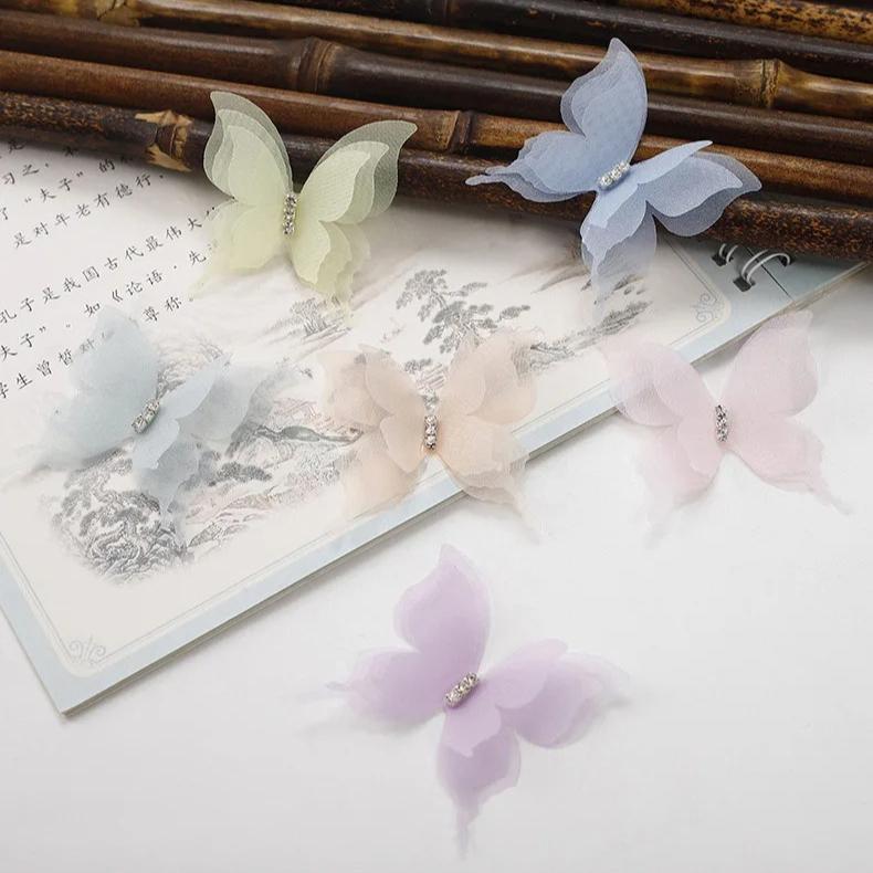 10 Stück Farbverlauf Organza Stoff Schmetterling Applikationen 3D 5CM Chiffon Schmetterling Verträumt Durchscheinend DIY Nähen Basteln Dekoration