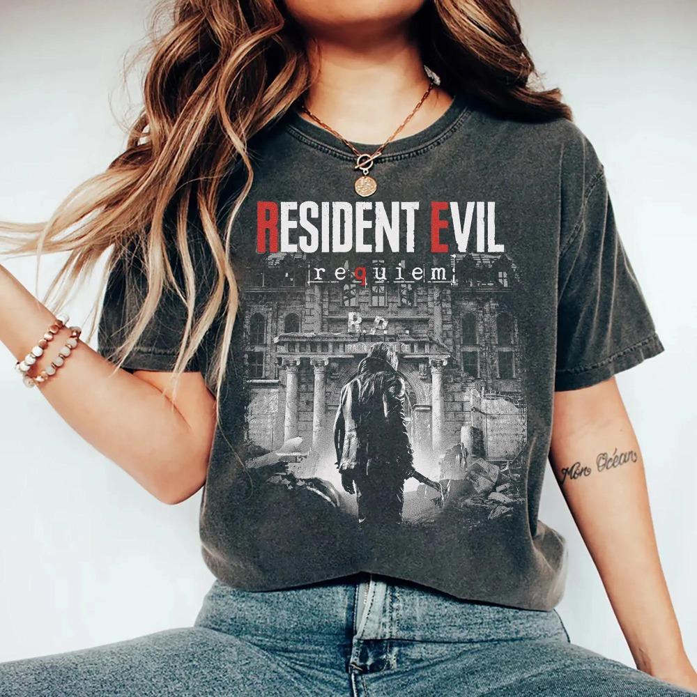 Resident Evil Requiem Shirt Leon S Kennedy Tee Grace Ashcroft Victor Gideon Graphic Short Sleeve Women  for Spring Summer M