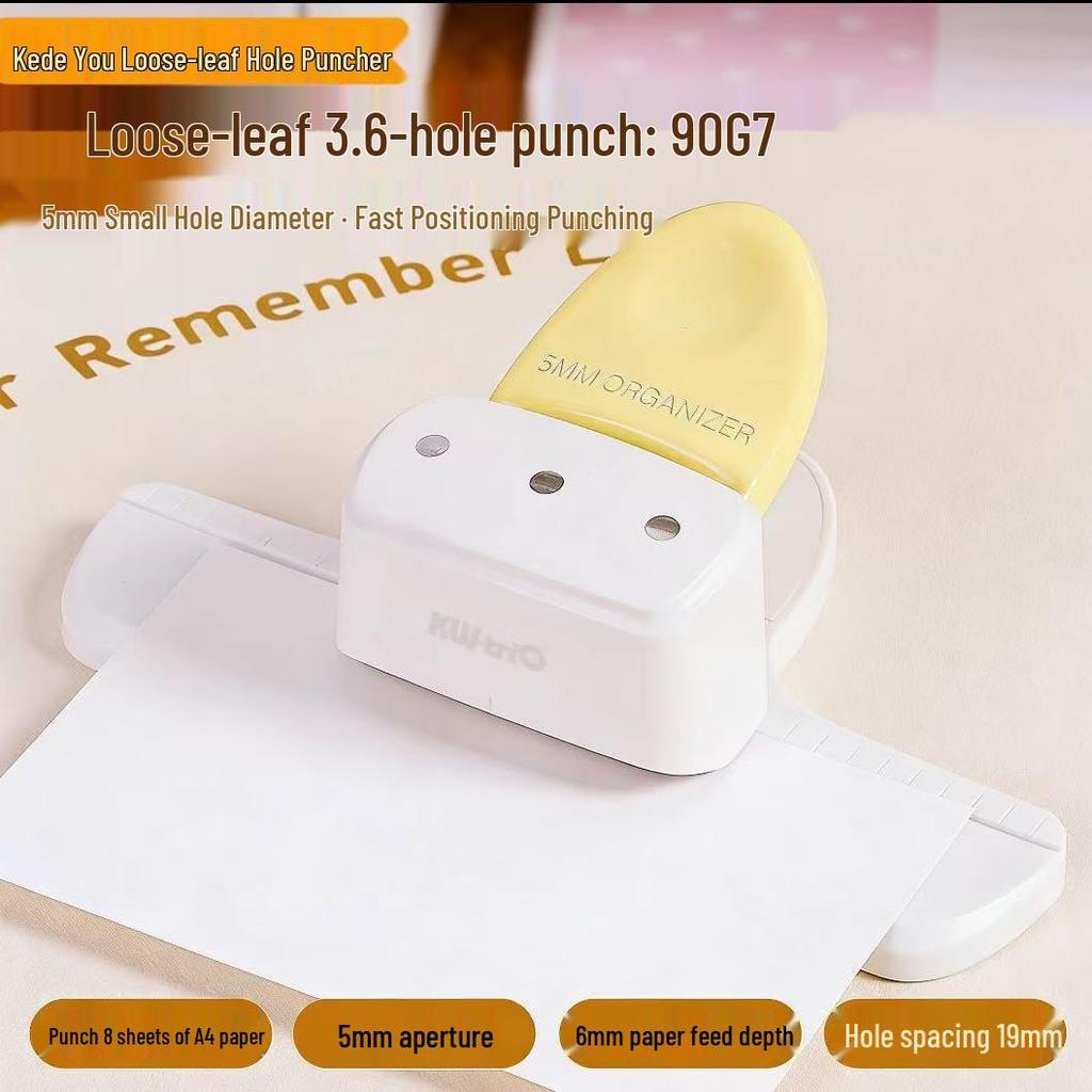 Kedeyou 9027 4mm Small Aperture Manual Three-Hole Punch for Loose-Leaf Handbooks