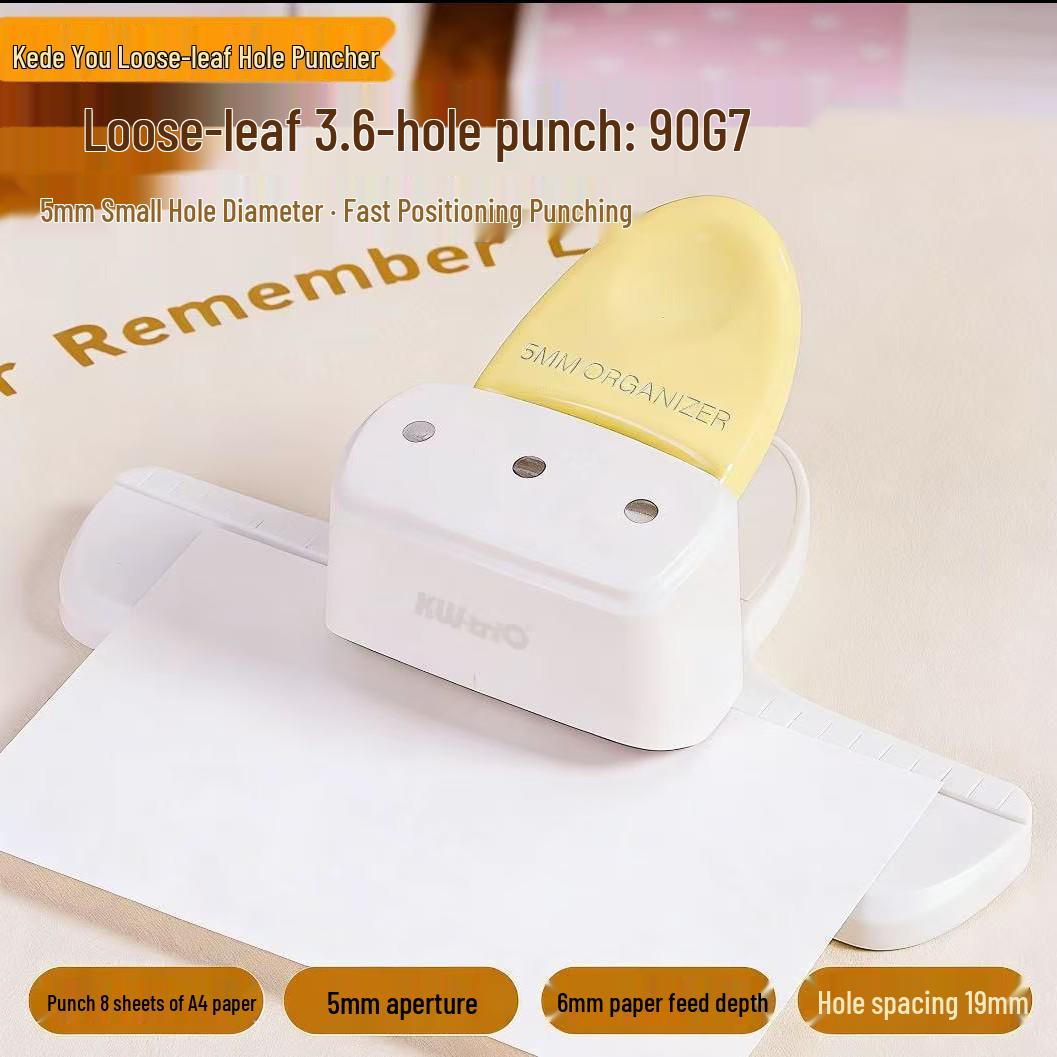 Kedeyou 9027 4mm Small Aperture Manual Three-Hole Punch for Loose-Leaf Handbooks