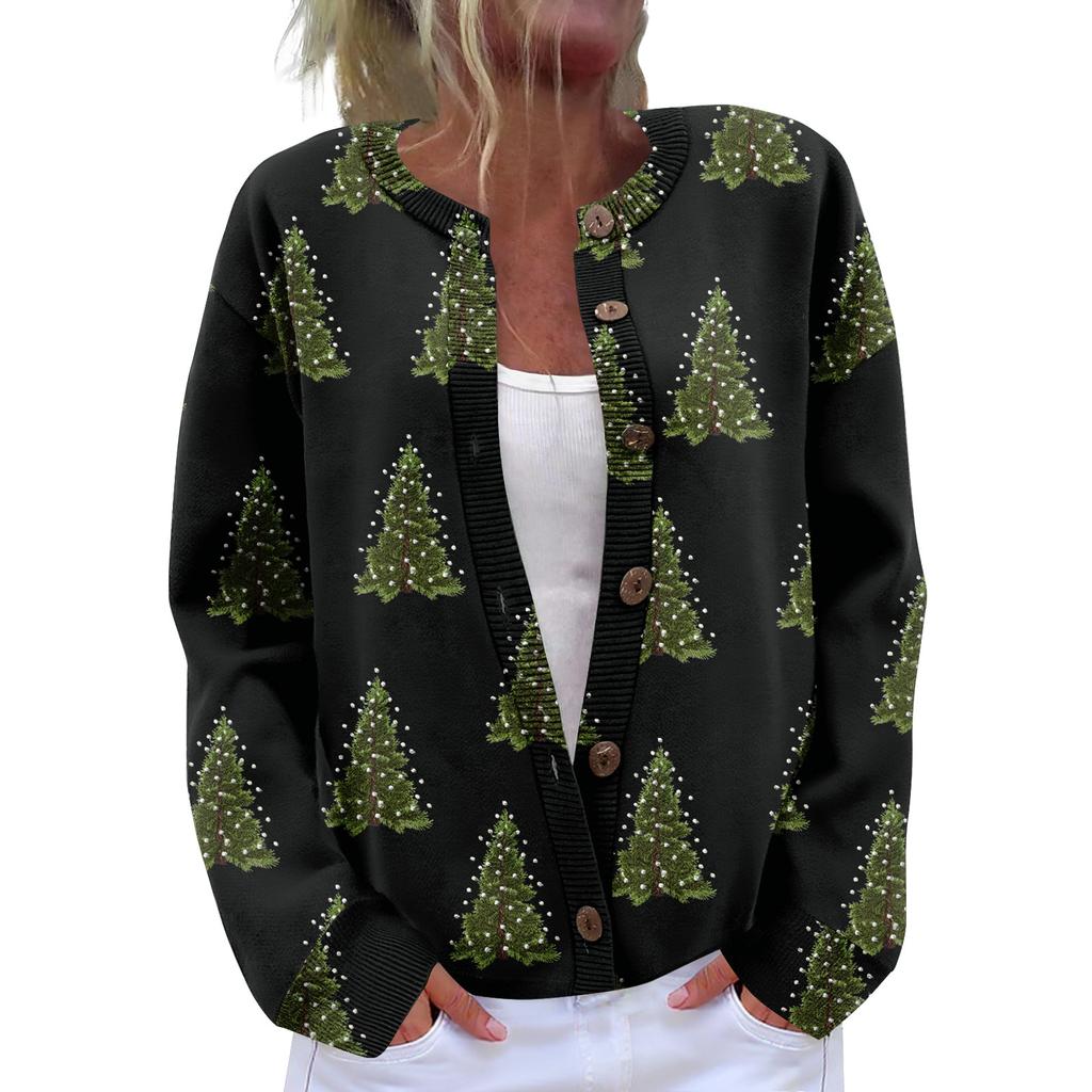 Damen Strickjacke Langarm Leichtgewichtige Jacke mit lustigem Weihnachtsdruck