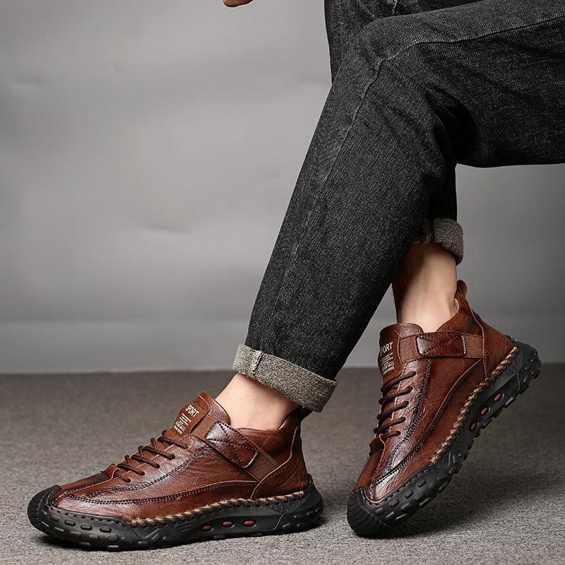 Hand-stitching Leather Men Boots Comfortable Casual Leather Shoes Men Ankle Boots