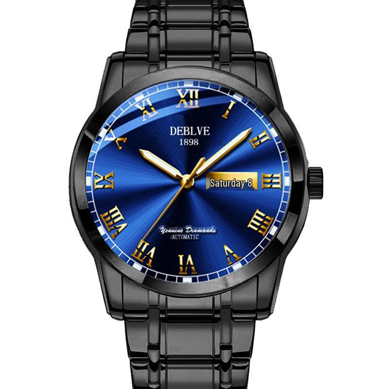 Stylish Men's Dual Calendar Quartz Watch with Luminous Waterproof Steel Band