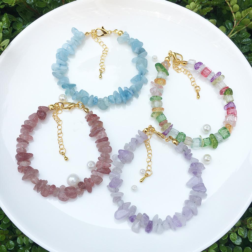 

Colorful Irregular Stone Bracelet with Strawberry Crystal and Aquamarine
