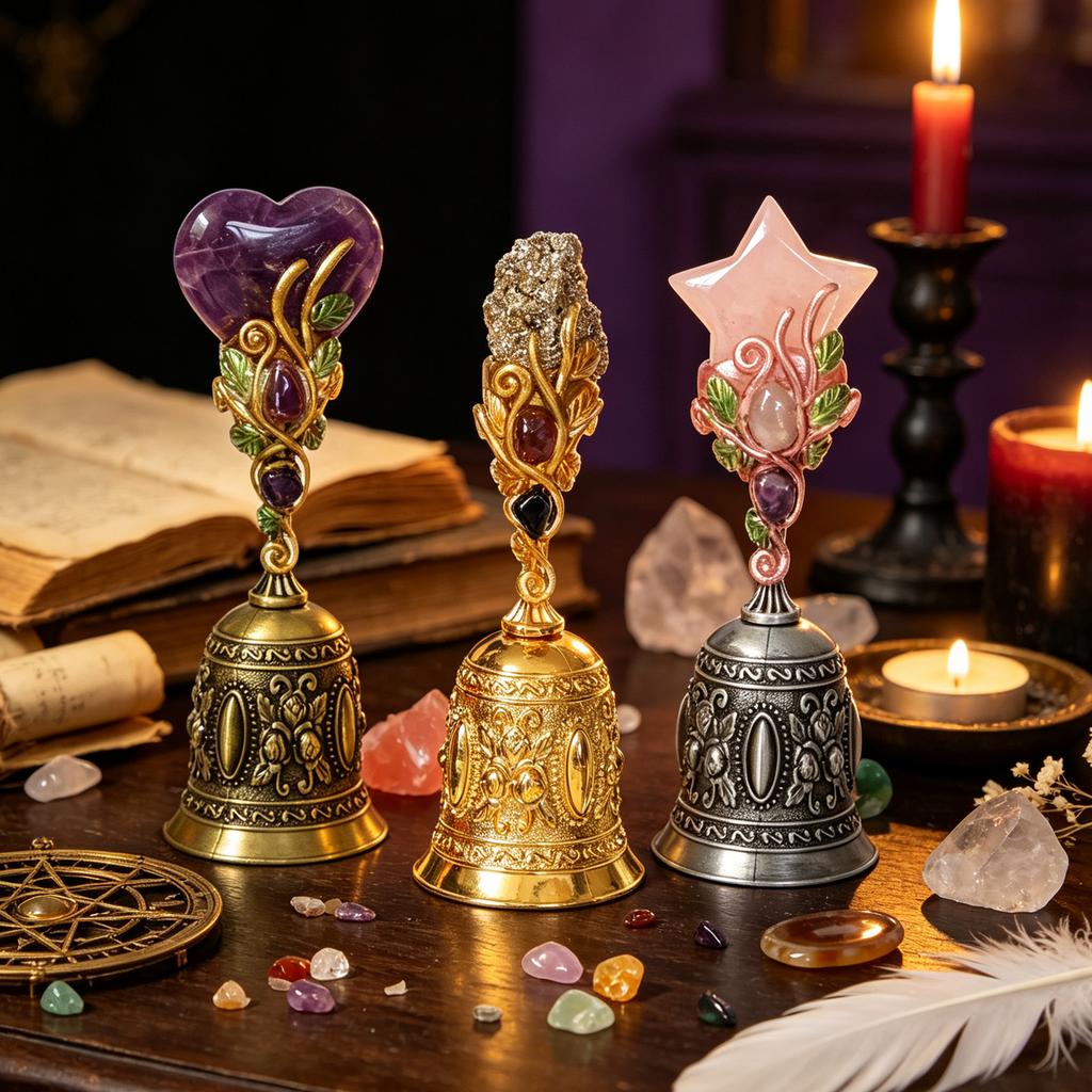 Natural Crystal Star Moon Love Tourmaline Crystal Magic Bell DIY Creative Halloween Witch Magic Props