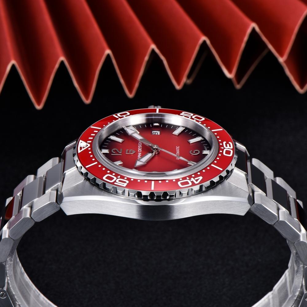 PAGANI DESIGN New 43MM Red Dial Men's Mechanical Watch Sapphire Glass Stainless Steel Waterproof Automatic Watches for Men