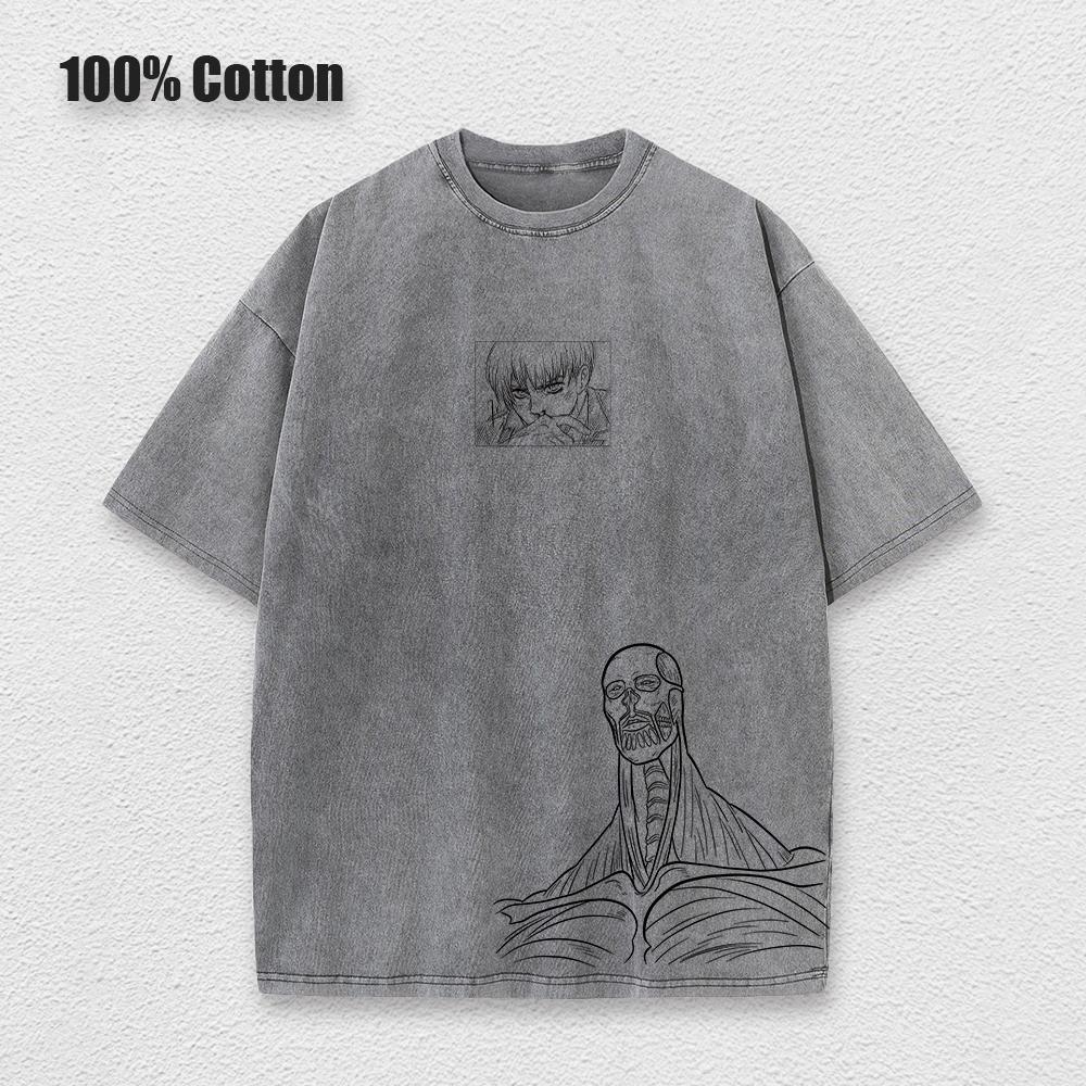 Anime Attack On Titan Acid T Shirts Casual Vintage Washed Shingeki No Kyojin Tee Short Sleeve Manga Gothic Tops Summer
