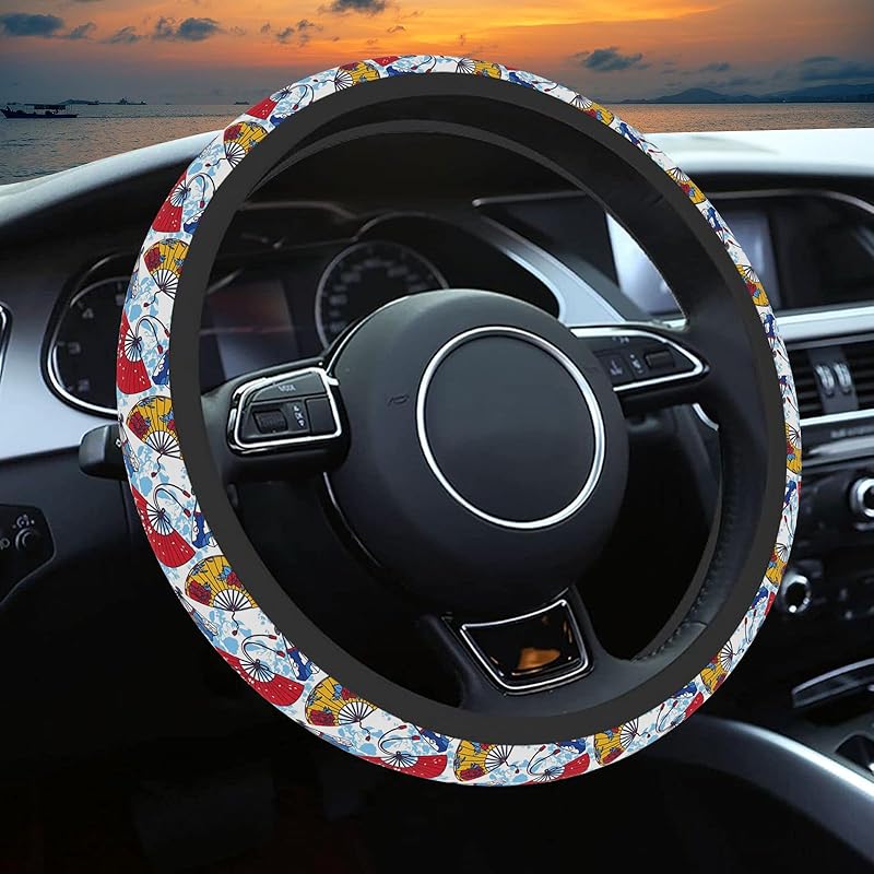 Wildflower Car Steering Wheel Cover, Flower Car Accessory For Diverse Cars, Cute Floral Print Steering Wheel Cover Protector For Women, For Steering