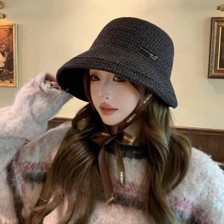 

Осень и Зима Простой Стиль Маленький Аромат Панама Женская Новая Мода Универсальная Загнутые Поля Маленькая Шляпа-Ведро M（56-58cm）