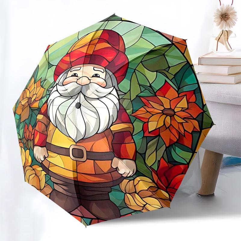 

1pc Stained Glass Gnome Design Automatic Opening Folding Umbrella with 8-Bone Iron Frame - Outdoor for Fans, Travelers, Everyday Use, Festive Gift (Ra