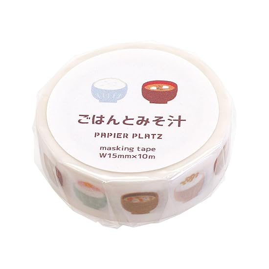Papier Platz Masking Tape Okawarimasute Rice and Miso Soup 72-016 B0D7BTJ3LN