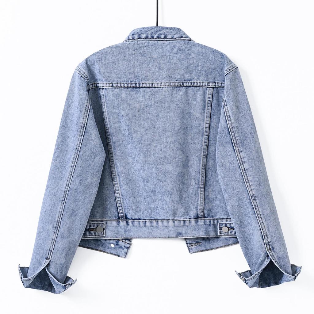 Women's Slim Fit Denim Jacket - Versatile Long Sleeve for Spring and Autumn