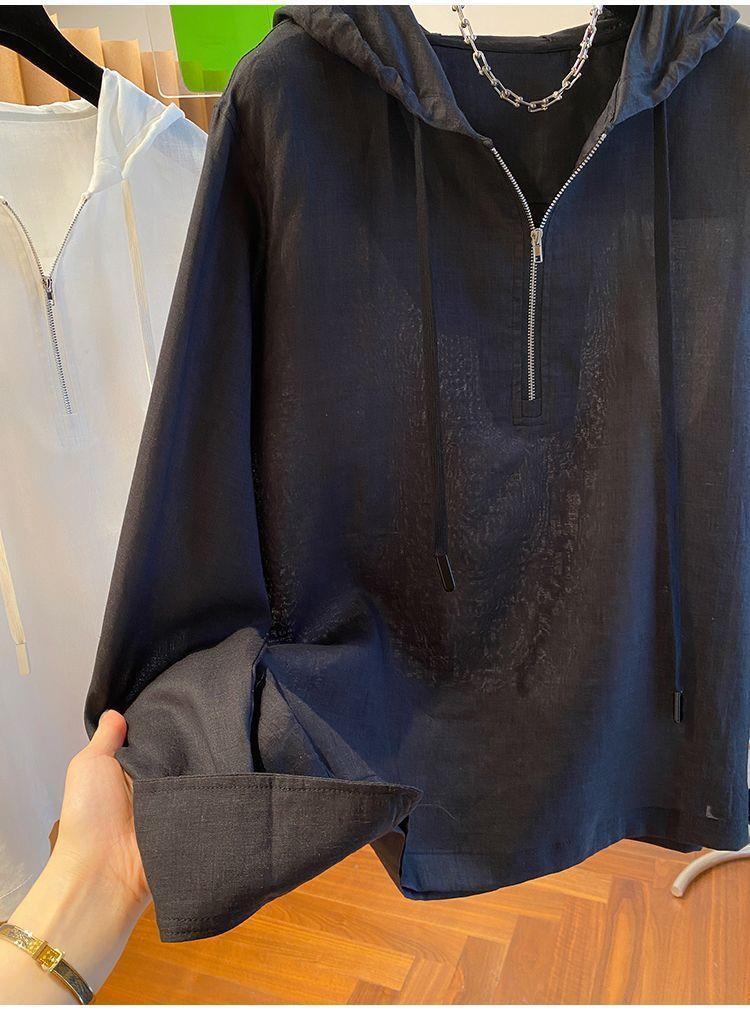 New Season Plus Size Korean Style Chic Half-Zip Hooded Sweatshirt, 300 Jin Loose Slimming Women's Top