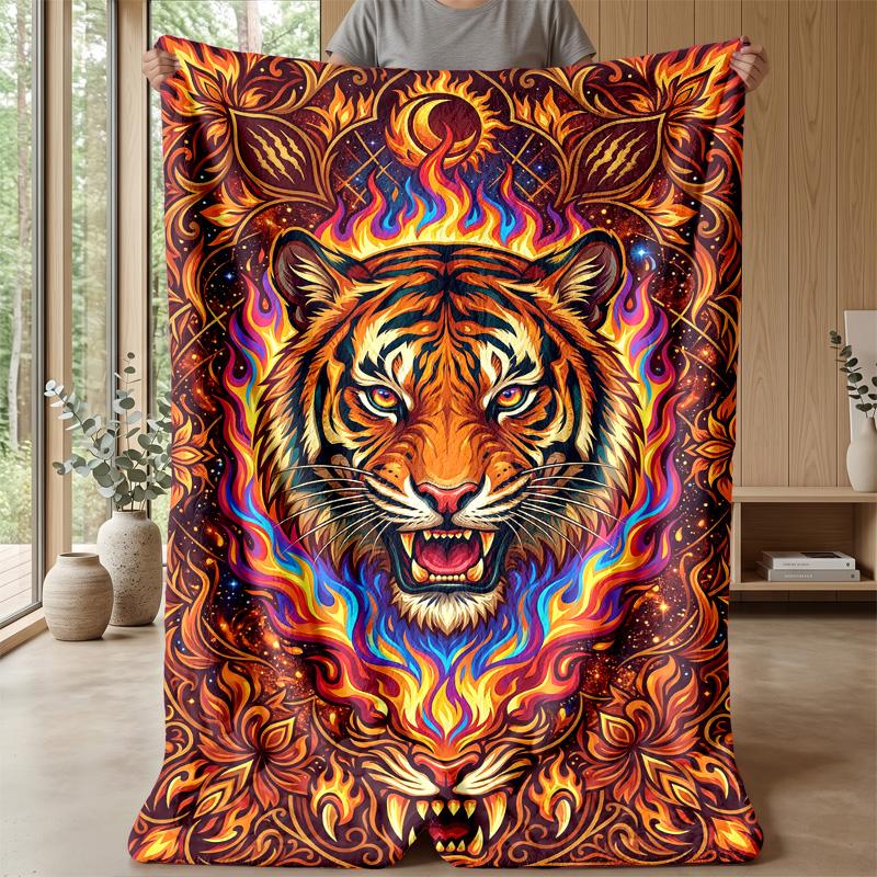 Tiger Fantasy Forest Theme blanket Lightweight Warm Flannel Blanket Decorative Throw Blanket for Home Decoration