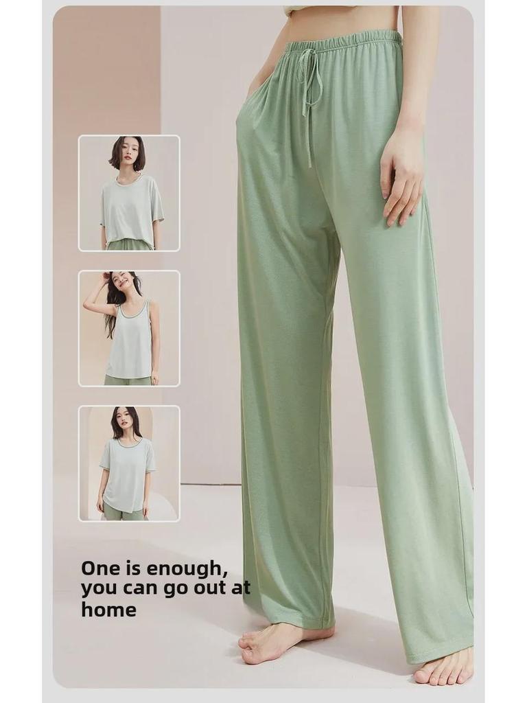 Women's Summer Modal Loose Wide-Leg Pajama Trousers - Breathable and Outdoor-Friendly Ice Silk Home Pants.