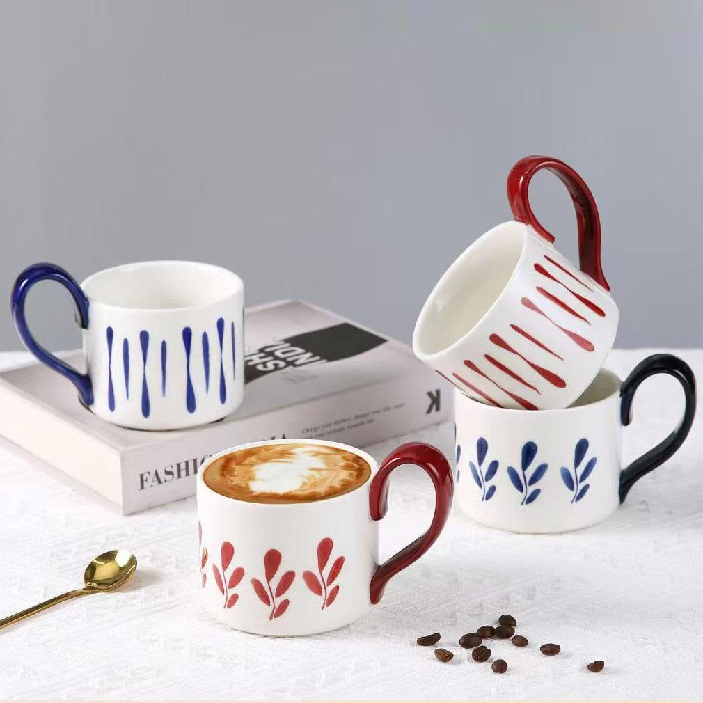 Siyue Watercolor Japanese Retro Coffee Cup for Girls with High Appearance Water Cup Sense Household Ceramic Mug Large Capacity