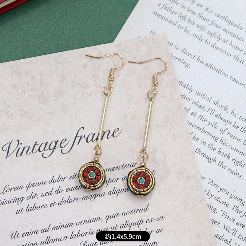Handmade Niche Nepalese Exotic Tibetan Earrings Retro Temperament Simple Earrings Show Face Thin Earrings