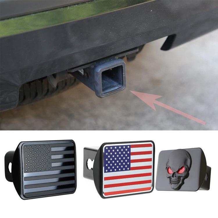 3D Skull Metal Trailer Hook Dust Plug Cover - Square Mouth Protection for American Trailers