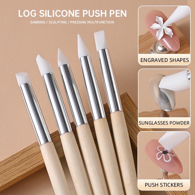 Multi-Functional Silicone Nail Art Pen for Carving, Smudging, and Pressing Powder
