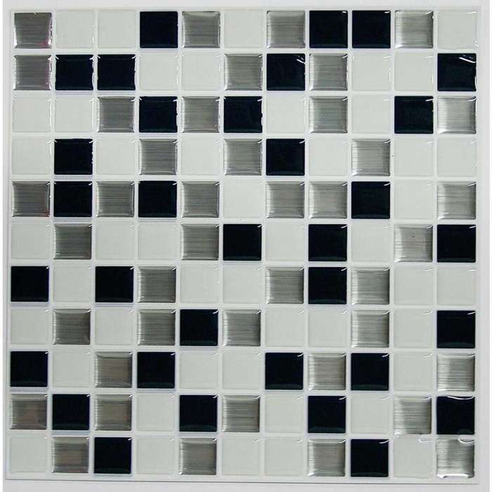 Carrelage mural faïence adhésive motifs mosaïques noir et blanc - 4 plaques 26x26cm