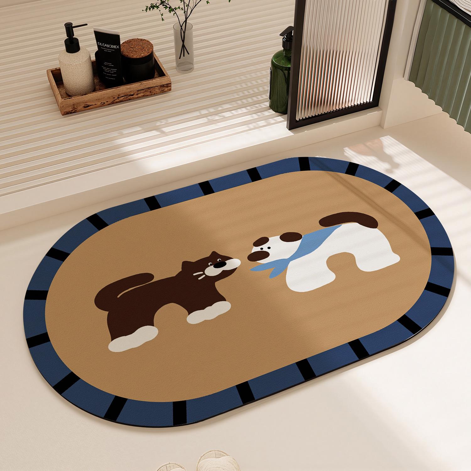 Dachshund Cartoon Quick-Dry Diatom Mud Bath Mat - Water-Absorbent, Anti-Slip Door Mat for Bathroom 40x60cm