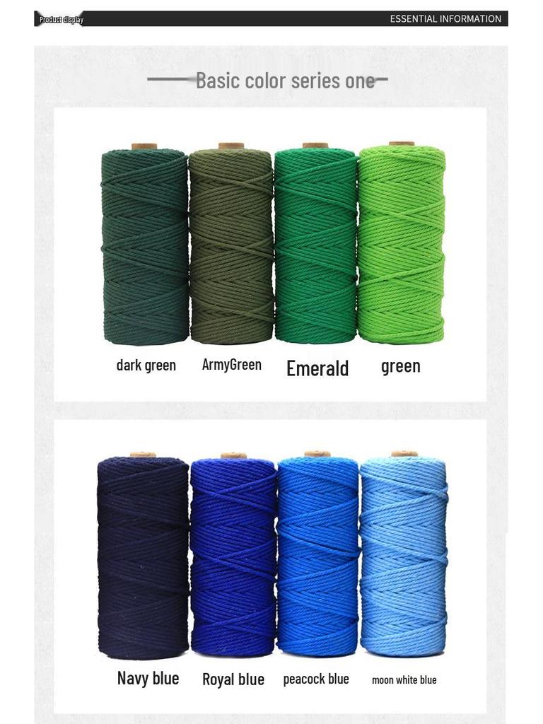 3mm Color Cotton Rope for DIY Handmade Tapestry, Weaving, and Drawstring Projects