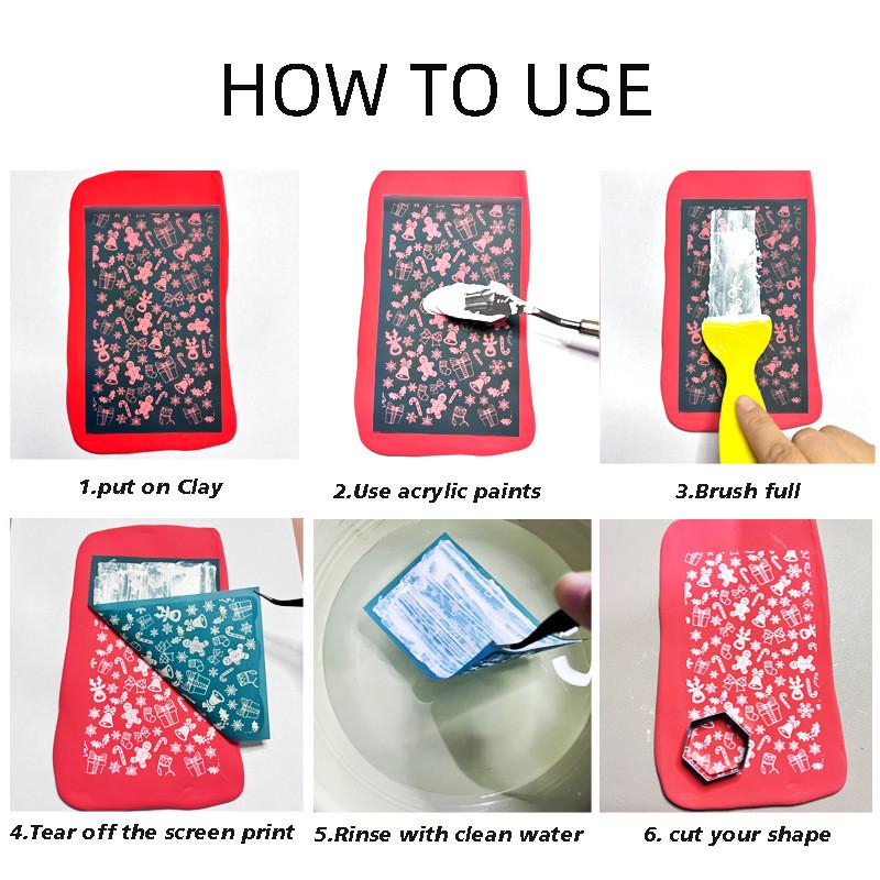 Polymer Clay Silk Screen Stencils Reusable Silkscreen Print Kit for Printing Clay Stamps Jewelry Earrings Decoration Template
