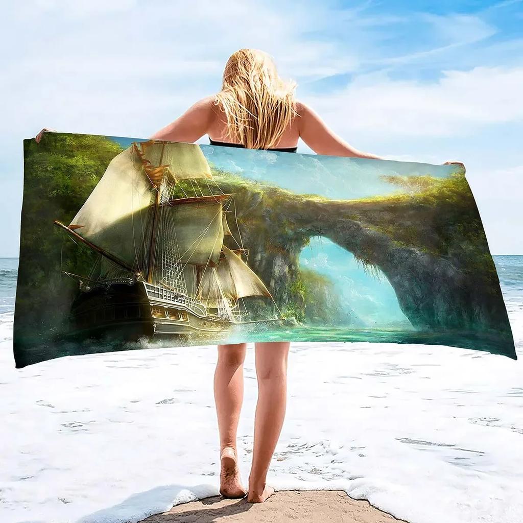 Sailboat Beach Towels Lightweight Quick Dry Beach Towel Sailboat Soft Hand Towel for Bathroom Kitchen Yoga Gym Decorative Towels