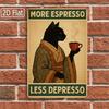 1pc Coffee Tin Sign, More Espresso Less Depresso, Black Cat Design, Funny Cafe Sign, Coffee Shop Decor, Modern Wall Art