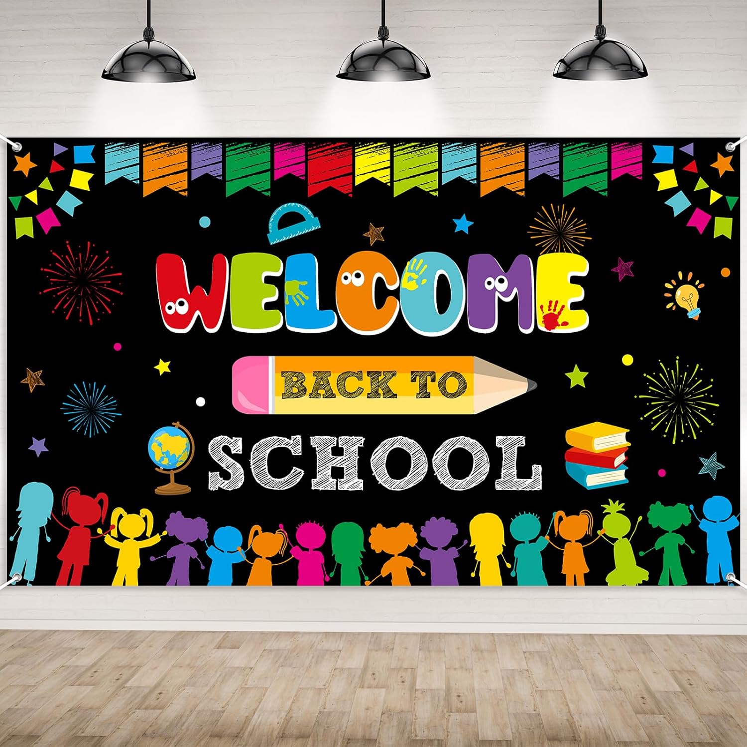 Welcome Back to School Background Banner Decoration,Fabric Bulletin Board Decoration,Welcome Back to School Photo Booth Backdrop Wall Decoration,72.8