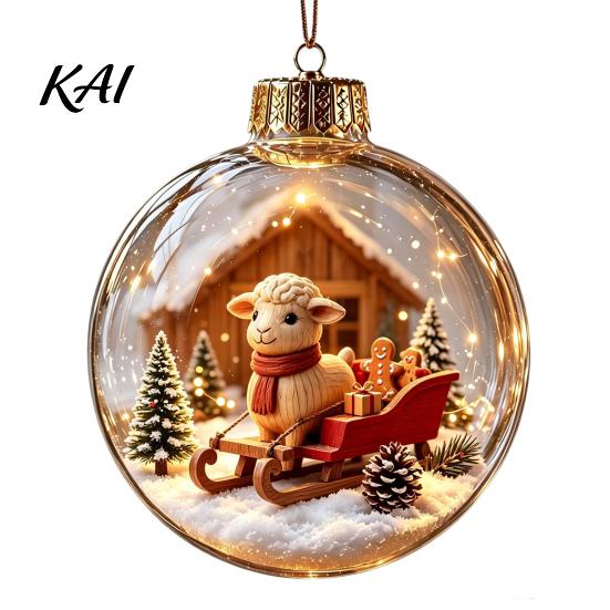 Decorative Hanging Balls Glowing Christmas Story Ornament, Light?Up Mini Holiday Scene Ball with Warm Living Room Ornaments LED Light, Clear Plastic