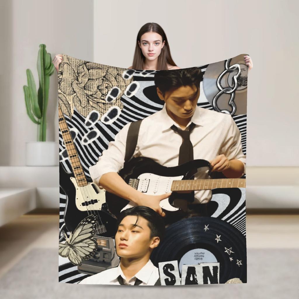 Warm Blankets Picnic Kpop Ateez Choi San Throw Blanket Flannel Bedspread For Living Room Novelty Sofa Bed Cover