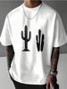 Einfacher Zweikaktus-Silhouetten-Druck Unisex Locker Übergröße Rundhals Kurzarm Baumwoll-T-Shirt Wüsten-Lässig Sommer Streetwear Top