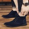 Fashion Korean Boots 2025 Men's Lace Up Ankle Boots Black High Top Fashion Casual Shoes Wearing Casual Shoes Men Motorcycle Short Boots