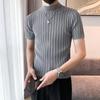 Korean Half High Collar Pullovers Summer Solid Color All-match Men's Clothing Slim Short Sleeve Stylish Casual Knitted T-shirts