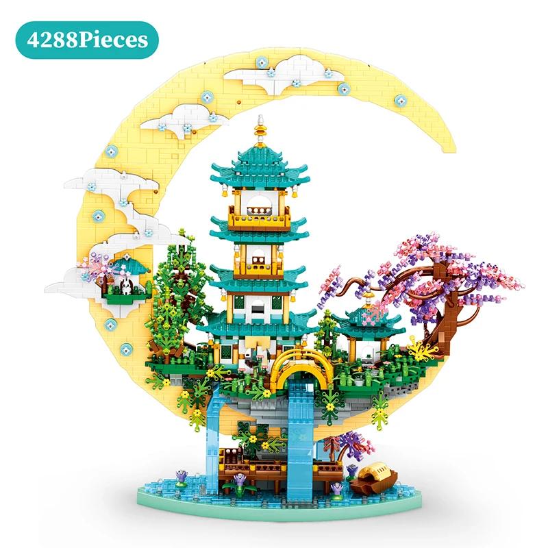 

Guanghan Moon Palace Building Blocks With Lights Toad Palace Flower Waterfall House Assembly Bricks Kids Toys Girl Birthday Gift