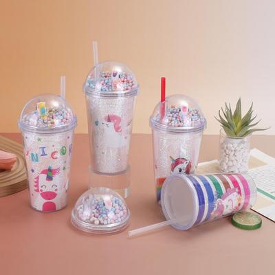 Tazza con cannuccia a doppio strato My Little Pony Unicorno - Plastica resistente a prova di caduta per l'estate