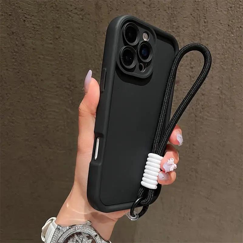 Luxury Candy Color With Lanyard Soft Phone Case For iPhone 17 Air 16 15 14 13 12 11 Pro Max Plus Shockproof Soft Cover