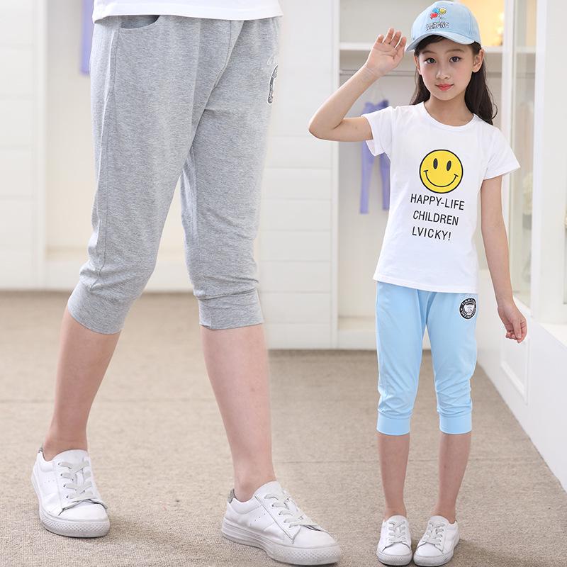Korean Style Girls' Summer Sweatpants (6-15 Years) - Casual Capri Sports Pants
