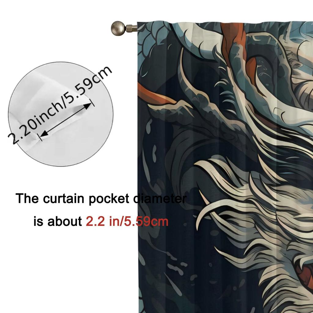 2pcs Dragon Design Blackout Curtains for Living Room  Polyester Retro Style with Grommet Top   Machine Washable   Vibrant