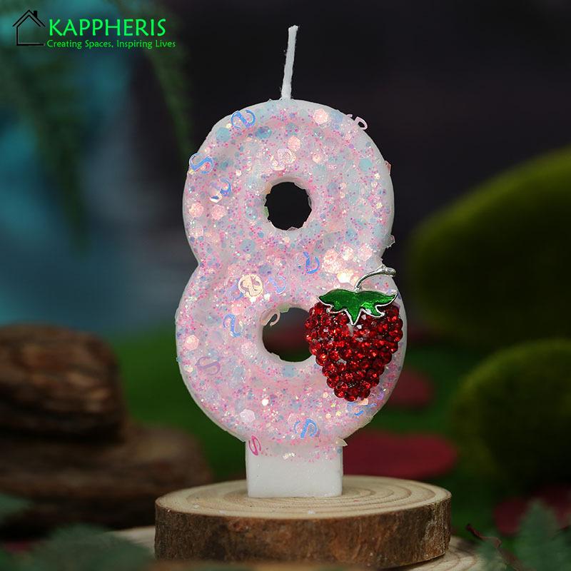 Original Birthday Number Candles Sparkling Strawberry Candle 2 Years for Cake Topper Decoration Pink Pure Bee Honey Candles for daily use