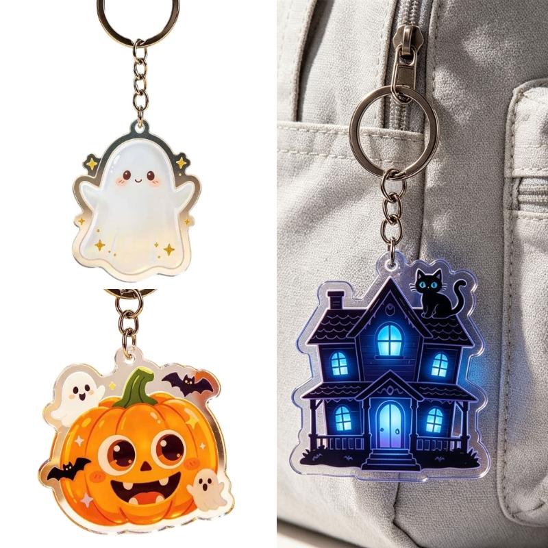 Halloween Acrylic Keychain Charm with Metal Ring, Clear Printed Bag Charm for Keys, Backpacks and Zipper Pull Accent